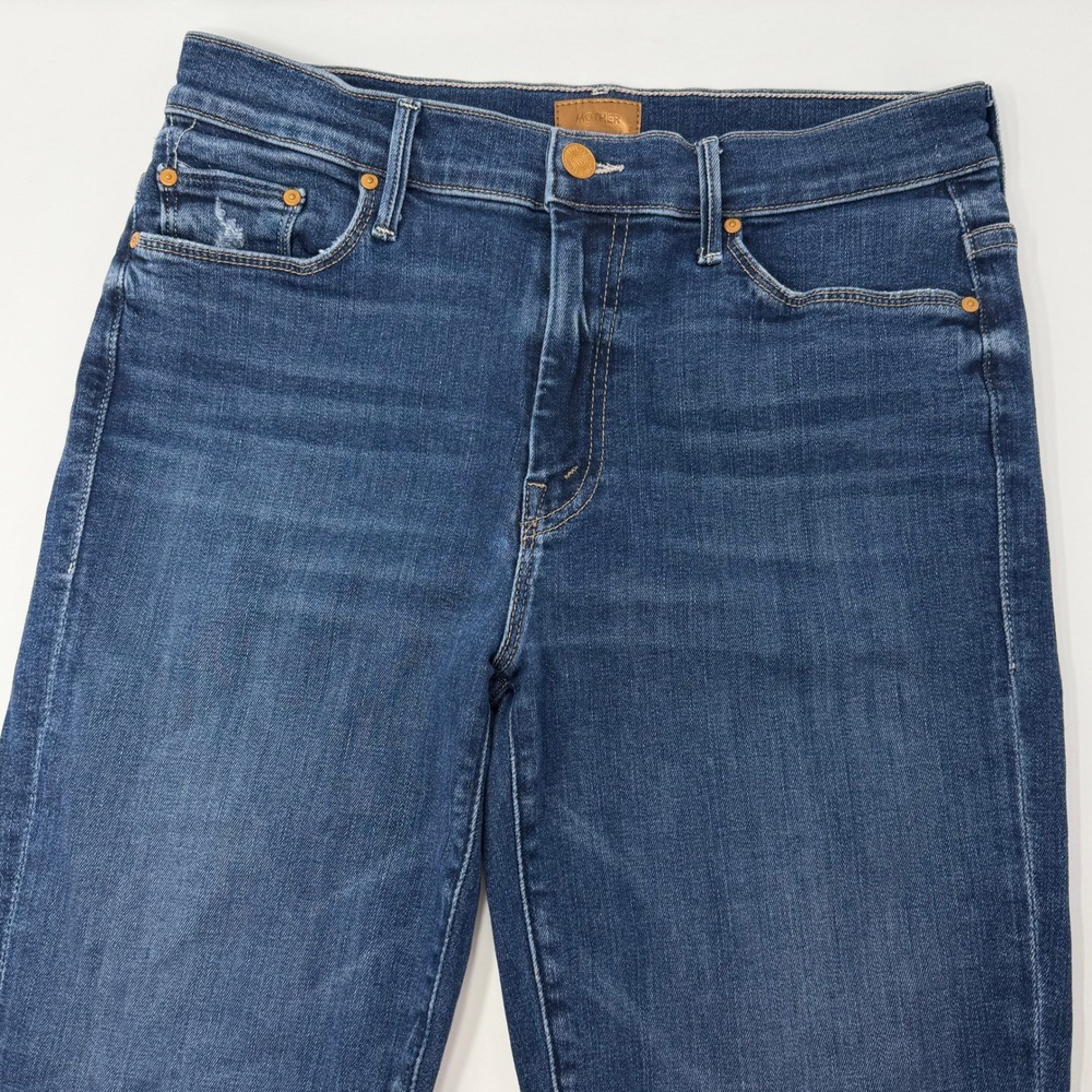 Mother The Weekender Fray Jeans Teaming Up Dark Wash Flare Raw Hem 29